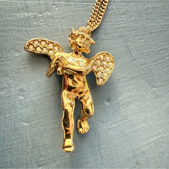 Kirk Folley Gold Tone Long Angel Pendant Necklace